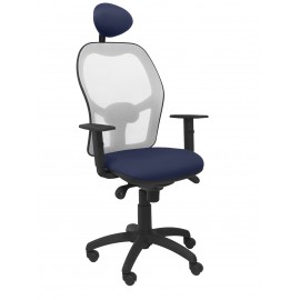 Silla Jorquera malla gris asiento bali azul marino con cabecero fijo