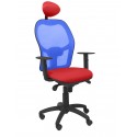 Silla Jorquera malla azul asiento bali rojo con cabecero fijo