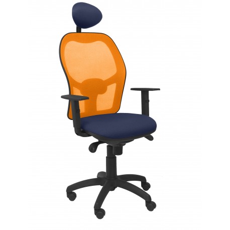 Silla Jorquera malla naranja asiento bali azul marino con cabecero fijo