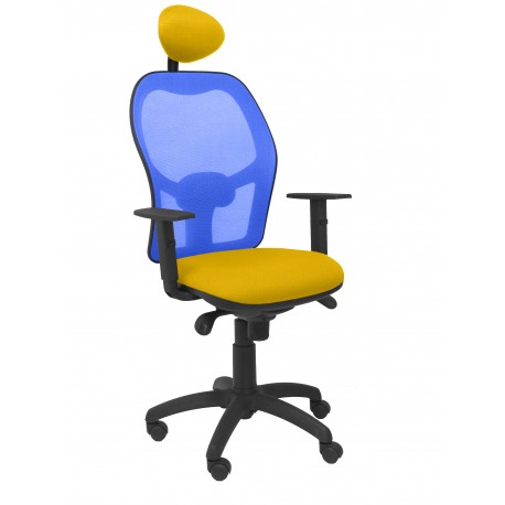 Silla Jorquera malla azul asiento bali amarillo con cabecero fijo