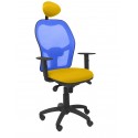 Silla Jorquera malla azul asiento bali amarillo con cabecero fijo