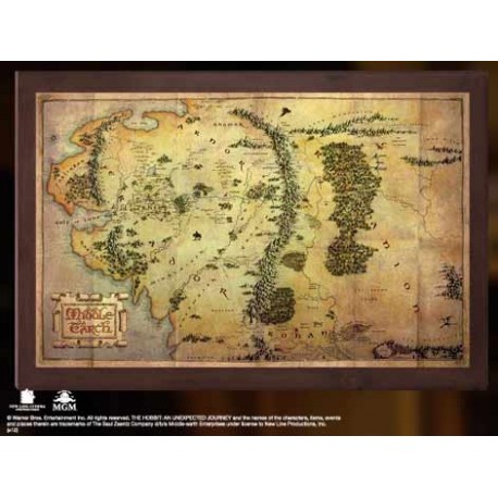 Replica the noble collection el hobbit mapa de la tierra media montado sobre madera 40 x 25 cm