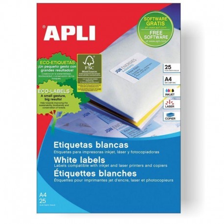 APLI ETIQUETAS REDONDAS BLANCO PARA INKJET, LÁSER Y FOTOCOPIADORAS / 40MM / CIRCULOS - 25 HOJAS-