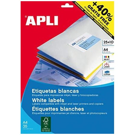 APLI ETIQUETAS BLANCO PARA INKJET, LÁSER Y FOTOCOPIADORAS / 30MM / CIRCULOS - 25 HOJAS-