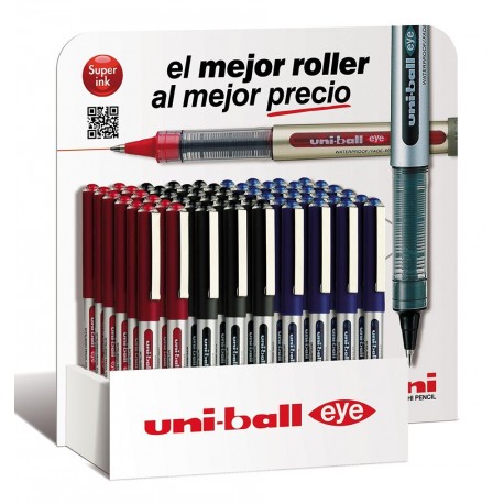 UNIBALL EXPOSITOR ROLLERBALL EYE ULTRA MICRO UB-150-38/3D 36 UNIDADES ROJO-NEGRO-AZUL -36U-