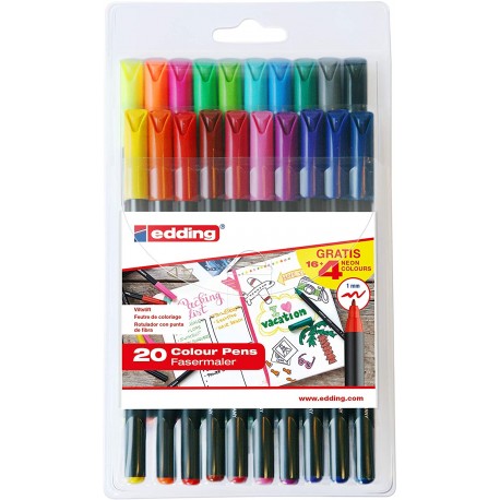 PACK CON 16 ROTULADORES ESTÁNDAR + 4 ROTULADORES PASTEL S/C 1200 EDING E1200-20-BTS