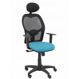 Silla Alocén malla negra asiento bali azul claro brazos regulables cabecero fijo