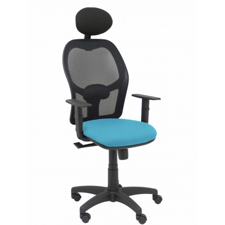 Silla Alocén malla negra asiento bali azul claro brazos regulables cabecero fijo