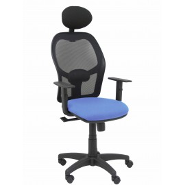 Silla Alocén malla negra asiento bali azul claro brazos regulables cabecero fijo