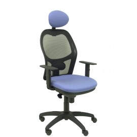 Silla Jorquera malla negra asiento bali azul claro con cabecero fijo