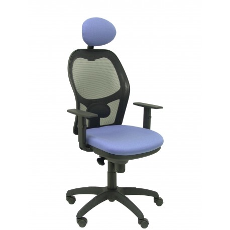 Silla Jorquera malla negra asiento bali azul claro con cabecero fijo