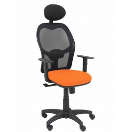 Silla Alocén malla negra asiento bali naranja brazos regulables cabecero fijo