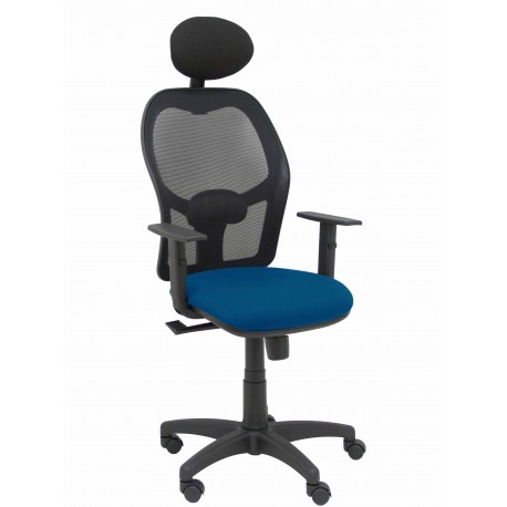 Silla Alocén malla negra asiento bali azul oscuro brazos regulables cabecero fijo