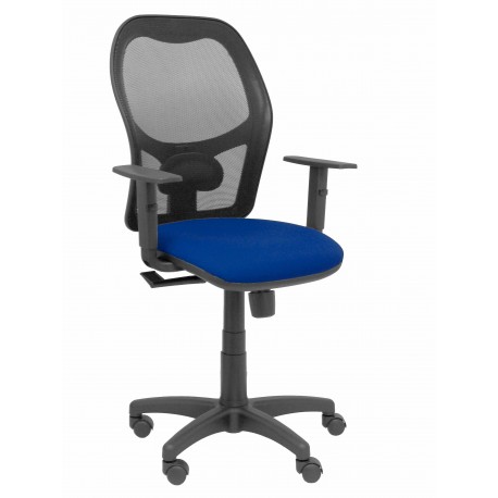 Silla Alocén malla negra asiento bali azul marino brazos regulables