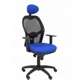 Silla Jorquera malla negra asiento bali azul con cabecero fijo