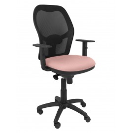 Silla Jorquera malla negra asiento bali rosa pálido