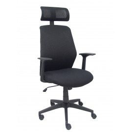 Silla Parolis respaldo malla negro con cabecero y asiento aran negro