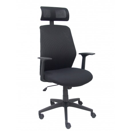 Silla Parolis respaldo malla negro con cabecero y asiento aran negro