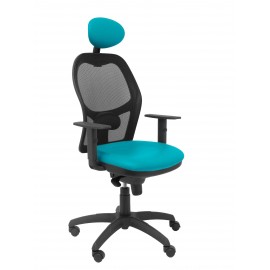 Silla Jorquera malla negra asiento similpiel verde con cabecero fijo