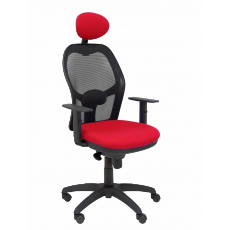 Silla Jorquera malla negra asiento bali rojo con cabecero fijo