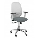 Silla Cilanco blanca malla blanca asiento bali gris brazo regulable base cromada ruedas de parqué