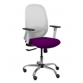 Silla Cilanco blanca malla blanca asiento bali morado brazo regulable base cromada ruedas de parqué