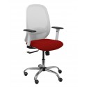 Silla Cilanco blanca malla blanca asiento bali granate brazo regulable base cromada ruedas de parqué