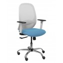 Silla Cilanco blanca malla blanca asiento bali azul brazo regulable base cromada ruedas de parqué