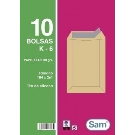 SAM - BOLSA SAM 184x261 KRAFT 80g PAQ.10 - Pack de 25 unidades - PQ.10  K6