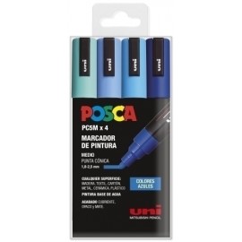 UNIBALL MARCADOR POSCA PC-5M/4C NO PERMANENTE 1.8MM-2.5MM COLORES SURTIDOS AZULES -ESTUCHE 4U-