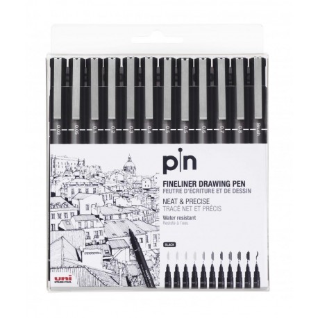 UNIBALL ESTUCHE MARCADOR PERMANENTE NEGRO PIN-200(S)/12P CALIBRADOS -12U-