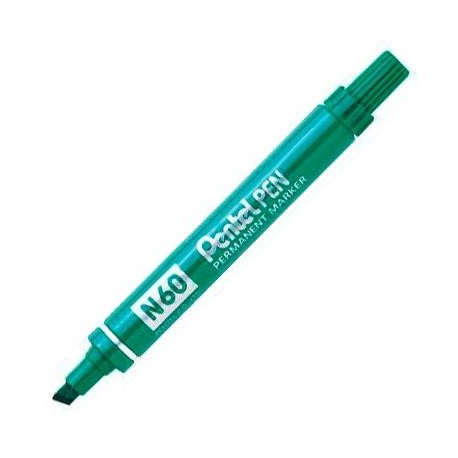 PENTEL PEN N60 MARCADOR PERMANENTE ALUMINIO PUNTA BISELADA VERDE -12U-