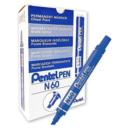 PENTEL PEN N60 MARCADOR PERMANENTE ALUMINIO PUNTA BISELADA AZUL -12U-