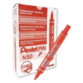 PENTEL PEN MARCADOR PERMANENTE ALUMINIO PUNTA BISELADA ROJO -12U-