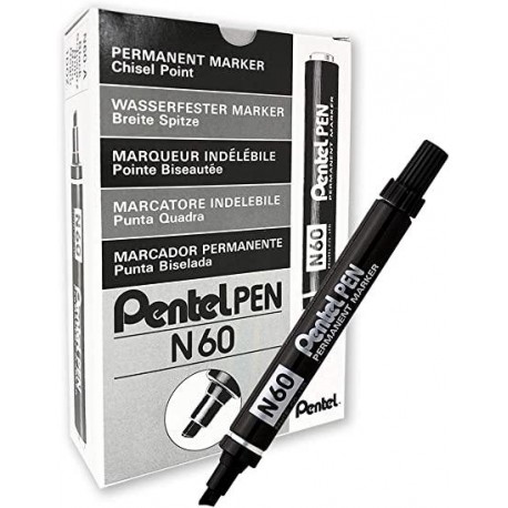 PENTEL PEN MARCADOR PERMANENTE ALUMINIO PUNTA BISELADA NEGRO -12U-