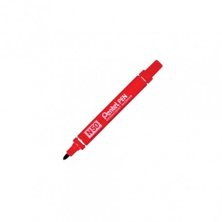 PENTEL PEN N50-BE MARCADOR PERMANENTE CUERPO ALUMINIO ROJO Y PUNTA MEDIA CONICA -12U-