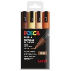 UNIBALL MARCADOR POSCA PC-5M/4C NO PERMANENTE 1.8MM-2.5MM COLORES SURTIDOS MADERA -ESTUCHE 4U-