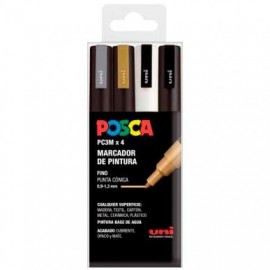 UNIBALL MARCADOR POSCA PC-3M/4C NO PERMANENTE PUNTA FINA 0.9MM-1.3MM COLORES SURTIDOS GSWB -ESTUCHE 4U-