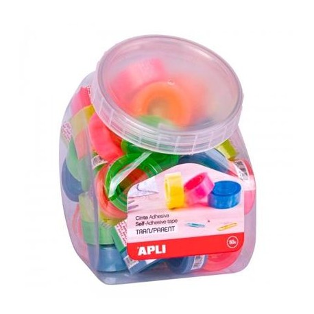 APLI CINTA ADHESIVA TRANSPARENTE 19MM X 20M COLORES SURTIDOS FLUORESCENTES -EXPOSITOR 50U-