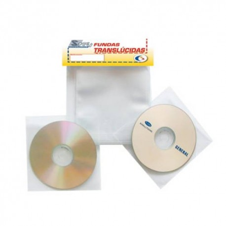 PACK DE 100 FUNDAS CD-DVD PP TRANSPARENTE NO ADHESIVAS CON SOLAPA 3L 10297