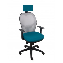 Silla Jorquera malla gris asiento bali verde petróleo cabecero regulable