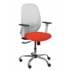 Silla Cilanco blanca malla blanca asiento bali naranja oscuro brazo regulable base cromada ruedas de parqué