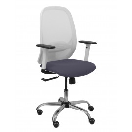 Silla Cilanco blanca malla blanca asiento bali gris oscuro brazo regulable base cromada ruedas de parqué