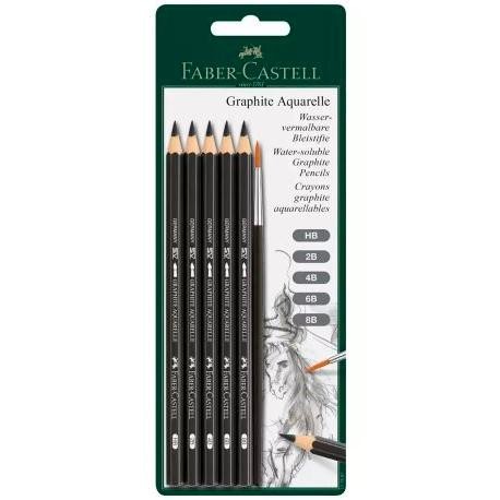 FABER CASTELL SET DE 5 LÁPICES DE GRAFITO ACUARELABLES + PINCEL -BLISTER DE 6 PIEZAS-