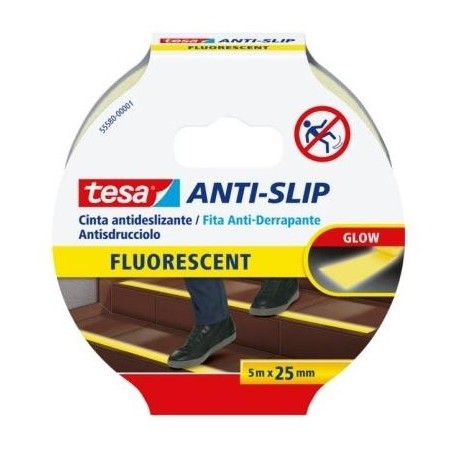 TESA CINTA ANTIDESLIZANTE ADHESIVA 5M X 25MM FLUORESCENTE AMARILLO