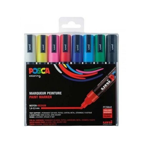 UNI-BALL - UNIBALL ESTUCHE BASIC MARCADOR POSCA PC-5M/8C SURTIDO -8U- - 182634679