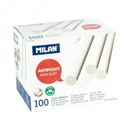 MILAN - CAJA 100 TIZAS DE CARBONATO DE CALCIO BLANCAS REDONDAS -ANTIPOLVO MILAN 2442100 - 2442100