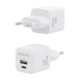 AISENS Cargador GaN 25W, 1xUSB-C PD3.0 QC4.0, 1xUSB-A QC3.0, Blanco