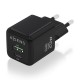 AISENS Cargador GaN 20W, 1xUSB-C PD3.0 QC4.0, 1xUSB-A QC3.0, Negro