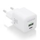 AISENS Cargador GaN 20W, 1xUSB-C PD3.0 QC4.0, 1xUSB-A QC3.0, Blanco